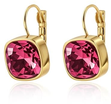 Bunte Kristall baumeln Tropfen Ohrringe für Frauen, 18 Karat vergoldete zierliche Huggie Hoop Vintage Square Geometrie Schmuck Geschenke für Frauen