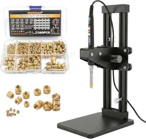 Vertikale Hitze-Pressmaschine,Heat Set Insert Tool,Messing Einsätze 3D Druck,Heat Set Insert Spitze für Gewinde Rändelmutter M2/M3/M4/M5/M6 (1/4)/M8 (ZW12H+380PCS)