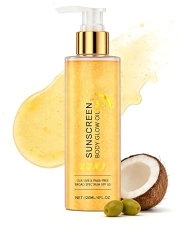 Sonnenschutz Öl LSF50Schimmernd,Körperöl mit Hyaluronsäure&Kokosöl,sanftes Sonnenschutzmittel für Gesicht,Bauch,Beine und Po,angereichert mit Vitamin E,leichte Textur,nicht fettend,Lavendelöl