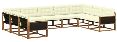 vidaXL Outdoor-Sofagarnitur mit Kissen 9 pcs Natur und Creme, Garten Lounge, Moderne Outdoor-Couch, witterungsbeständiger Sitzbereich, bequem für die Terrasse