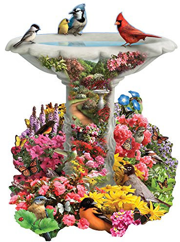 Bits and Pieces - 750 Piece Shaped Puzzle - Garden BirdBath, Busy Bird Fountain - by Artist Alan Giana - 750 pc Jigsaw