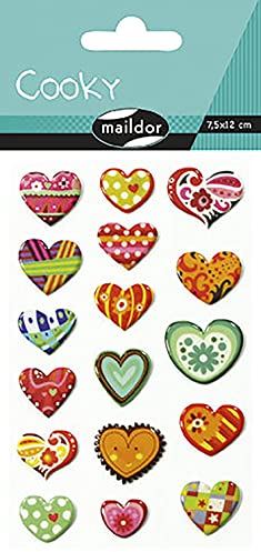 Maildor 560404C Packung mit Stickers Cooky 3D (1 Bogen, 7,5 x 12 cm, ideal zum Dekorieren, Sammeln oder Verschenken, Herzen) 1 Pack