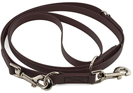 LENNIE Verstellbare BioThane Führleine, 13mm breit, 3m lang, Dunkelbraun, genäht, Doppelleine