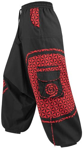 Kunst und Magie Trendige Haremshose Bunte Muster Goa Hippie Hose, Größe:L/XL, Farbe:Schwarz/Rot