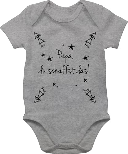Baby Body Junge Mädchen - & - Papa du schaffst das - 1/3 Monate - Grau meliert - hallo sachen für neugeborene babybody geschenk frischgebackener zur geburt babyklamotten werdender mit sprüchen