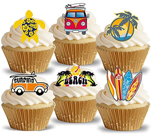 PRE-CUT SURFING BEACH HOLIDAY EDIBLE RICE/WAFER PAPER CUPCAKE CAKE TOPPERS SUMMER BEACH PARTY DECORATIONS