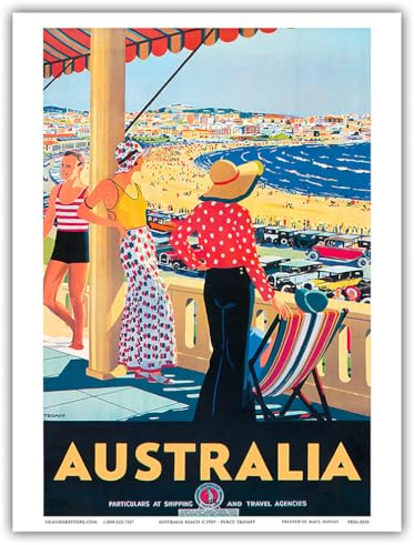 Percy Trompf c.1929 Poster, Motiv: Australien - Bondi Beach, New South Wales, Vintage-Reiseposter, 22,9 x 30,5 cm