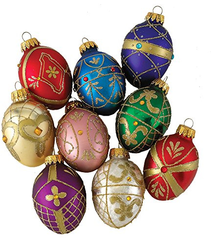 Kurt Adler Deko-Eier, Christbaumkugeln aus Glas, 45mm, 9-teiliges Set