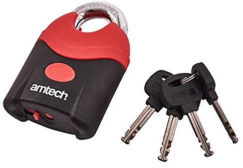 Amtech Heavy Duty 70mm Security Padlock, Solid Steel Body with 10mm Hardened Shackle and 4 Keys, for Securing Gates, Garages and Outdoor Units.