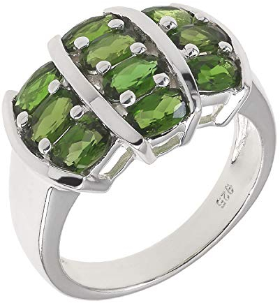 Damen Ring echt 925 Sterling Silber rhodiniert mit Chromdiopsid grün 17,8mm / 56mm