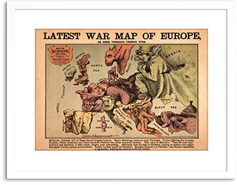Wee Blue Coo PROPOGANDA FUN LATEST WAR MAP OF EUROPE 1870 FRAMED ART PRINT POSTER F97X12278