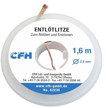 CFH Entlötlitze EL 235 – 1,6 m, 2,0 mm, Kupferlitze mit Flussmittel, zum Entzinnen und Entlöten von Elektronikbauteilen