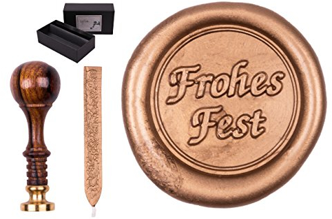Siegelstempel Set Sigillum Gravur Frohes Fest, incl. 1 Stange Siegelwachs gold