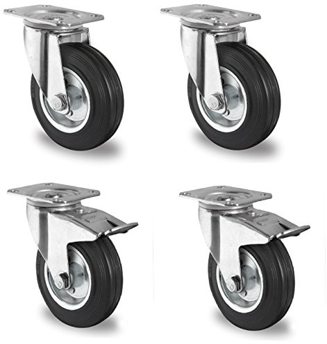 4 Stück Transportrollen lenkbar 80mm Gummibereifung NEU Lenk/FS