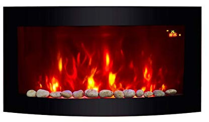 TruFlame Wall Mounted Fire/ Landscape Black Curved Glass/ Flame Effect with Remote Control, 2000 Watt