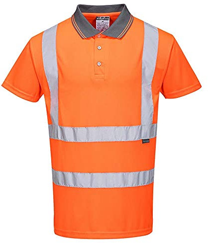 Portwest RT22 Mens Hi Vis Polo Shirt Short Sleeve Reflective Safety Breathable Lightweight Workwear, X-Large Orange