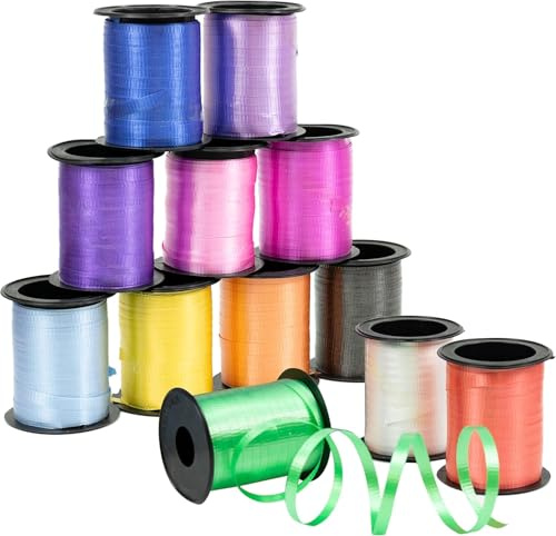 GIFTEXPRESS 12 Rolls Crimped Curling Ribbon Balloon Strings, Assorted Vivid Colors, 3/16 x 720 Ft for Balloon Ties, Arts & Crafts, Gift Wrapping, Florists, Party Decoration