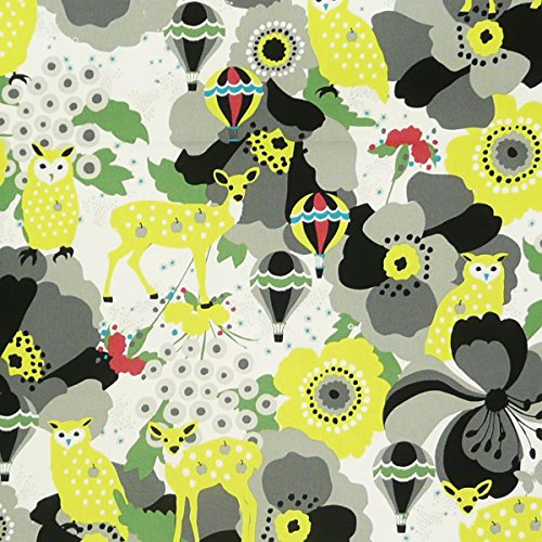 Stoff Canvas Kayo Horaguchi Eule Bambi grau gelb Baumwollstoff 1,10m Breite