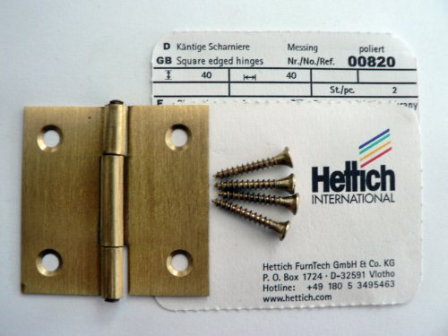 Hettich Kantige Scharniere 40/40 mm, Messing poliert, 2 Stück, Artikelnr. 820