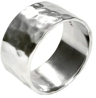 SILBERMOOS Ring Damen Herren Partner Ring Bandring glänzend gehämmert breit Sterling Silber 925, Größe:62