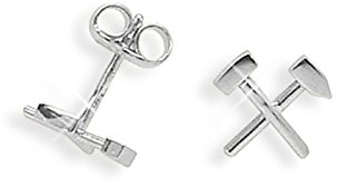 Einzel-Ohrstecker per Stück Bergmannszeichen echt Sterling Silber 925 (Art 602053/811127)