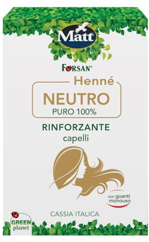 Matt, Hennè Neutro, Rinforzante Capelli a Base di Cassia Italica, 100% Naturale, Privo di Pigmenti Coloranti, Ideale per Capelli Sfibrati e Spenti, Ravviva il Colore Naturale, 2 Buste Monodose da 50 g