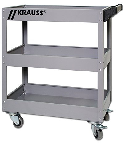 KRAUSS TOOLS Werkstattwagen, Werkzeugwagen, Montagewagen, Servicewagen KR-900GR - Grau, Stahlblech, 4 Vollgummireifen, 200 kg Tragfähigkeit, 720 x 390 x 835 mm (BxTxH)