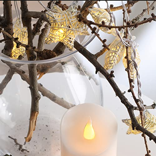 hellum Lichterkette Innen mit Sternen aus Rattan, 16 LED Stern beleuchtet warmweiß, 1,50m beleuchtete Länge batteriebetrieben, transparentes Kabel, Weihnachtsbeleuchtung Innen Fenster, 566178