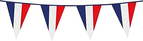 Boland 62039 - Wimpelkette Frankreich, Länge 10 Meter, Nationalflagge, Fahnenkette, Kunststoffgirlande, Hängedekoration, Karneval, Mottoparty, Weltmeisterschaft, Europameisterschaft