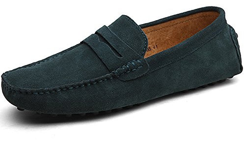 Jamron Uomo Pelle Scamosciata Penny Mocassini Comfort Scarpe da Guida Pantofole Verde S2088 EU44