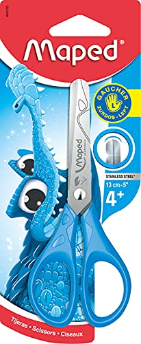 Maped - Schul- und Bastel- Schere ESSENTIALS 13 cm für Linkshänder, abgerundete Spitzen Blau/Pink/Gelb