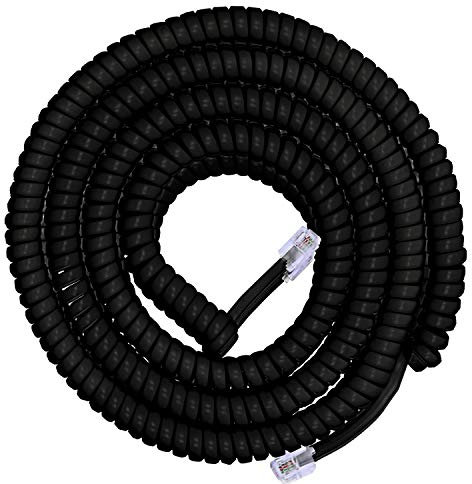 Power Gear Coiled Telephone Cord, 25 Feet, Phone Cord works with All Corded Landline Phones, For Use in Home or Office, Black, 76139