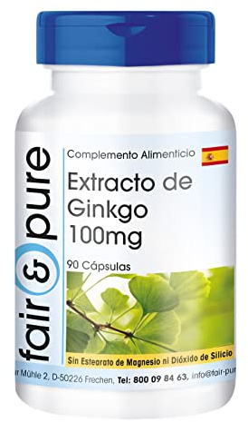 Fair & Pure Ginkgo biloba Extrakt 95 mg Tagesdosis, 90 Kapseln, standardisiert auf 24% Flavone und 6% Lactone, Nahrungsergänzungsmittel ohne Magnesiumstearat, in Deutschland hergestellt