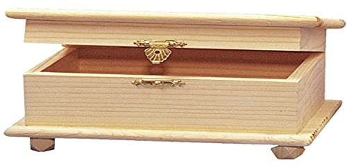 Rayher Holz Schatulle, 10,5 x 19 x 13,5 cm, Holzbox mit Deckel, Füßen und Schnappverschluss, Holzkiste FSC zertifiziert, Aufbewahrungsbox zum Bemalen, 61350000, Braun