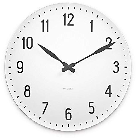 Arne Jacobsen Wanduhr Ø48 cm Station Originaldesign aus Aluminium, Weiss, Weiß
