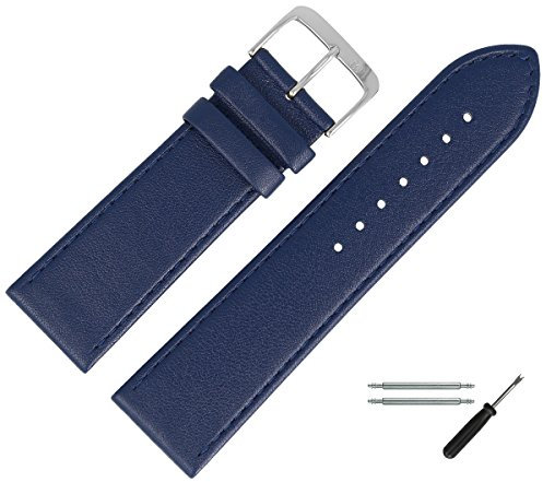 MARBURGER Uhrenarmband 30mm Leder Blau Silber Glatt Mit Naht - Montage Set 7593051000120