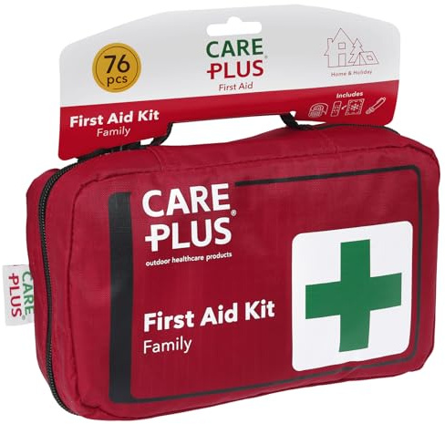 Care Plus Trousse de Secours Familiale, Pour 2 Personnes ou Plus, Pour la Maison et les Voyages, 90 Articles, Rouge