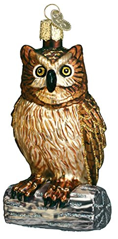 Old World Christmas Wise Old Owl Glass Blown Ornament for Christmas Tree, Handcrafted Holiday Decoration, Owl Collection