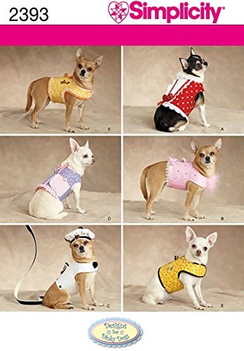 Simplicity Schnittmuster für Kleidung und Jacken für kleine bis mittelgroße Hunde, Größen XXS bis M, Weiß Hellbraun