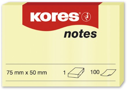 Kores - Gelbe Haftnotizen, Selbstklebender Notizblock, 75 x 50 mm, Packung mit 12 Blöcken à 100 Blatt