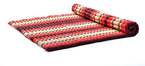 Leewadee Rollable Floor Mat XL – Comfortable and Rollable Thai Mattress, Large Massage Mat Filled with Eco-Friendly Kapok, 190 x 145 cm, red