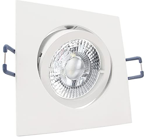 trendlights24 Carree-C LED Decken Einbaustrahler 5er Set 7W dimmbar 50° 230V GU10 eckig Weiß - Warmweiß - Einbauleuchte schwenkbar