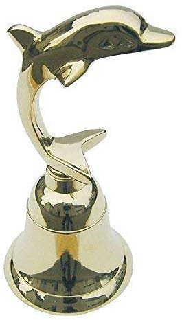 linoows Tischglocke Delfin, Maritime Glocke mit Delfingriff, Handglocke, Messing