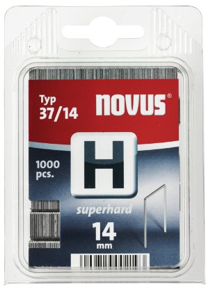 Novus Feindrahtklammern 14 mm superhart, für Hammertacker, 1000 Tacker-Klammern, Typ H37/14, Heftmittel aus Stahldraht