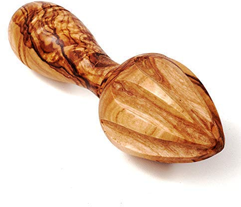 DAS OLIVENHOLZBRETT® Zitronenpresse aus Olivenholz/Saftpresse aus Holz/Handpresse für Zitronen oder Orangen /15cm