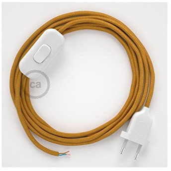 creative cables Cordon pour Lampe, câble RM05 Effet Soie Doré 1,80 m. Choisissez la Couleur de la fiche et de l'interrupteur! - Blanc