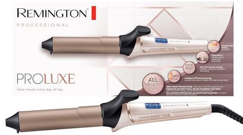 Remington Rizador de Pelo Proluxe, Tecnología OPTIHeat, Ondulador de Pelo con Pinza de 32 mm, Rizos Grandes y Ondas Suaves, Peinados Duraderos, Cerámica, Temperatura hasta 210°C, Digital, CI9132