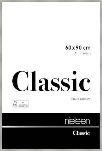 nielsen Bilderrahmen, 60 x 90 cm, Aluminium, Silber matt, Posterrahmen zum Aufhängen im Hoch- & Querformat, Echtglas, Classic