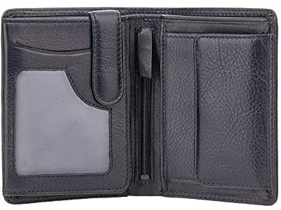 Visconti HT11 Brixton Men’s Leather Trifold Wallet with Coin Pocket, 8 Card Slots, 3 ID Windows, RFID Blocking, Gift Boxed, Black