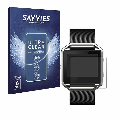 Savvies 6 Stück Schutzfolie für Fitbit Blaze Displayschutz-Folie Ultra-Transparent